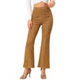 thumbnail image 1 of Pantalones Largos Allegra K de punto Liso con cremallera lateral Acampanada cintura alta Marrón XL, 1 of 5