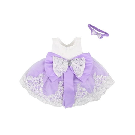 

Arvbitana 2Pcs Newborn Baby Girl Dress Lace Princess Tutu Dress Birthday Holiday Party Dress + Headband Outfits 0-24M