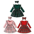 thumbnail image 2 of XBASW Newborn Baby Girls Dresses with Headband Clothes Infant Plaid Tutu Dress Spring Fall Winter Party Birthday Princess Dresses for Girls 3M-3T, 2 of 7