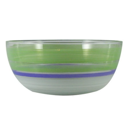 Green Retro Stripe Hand Painted Glass Serving Bowl 11