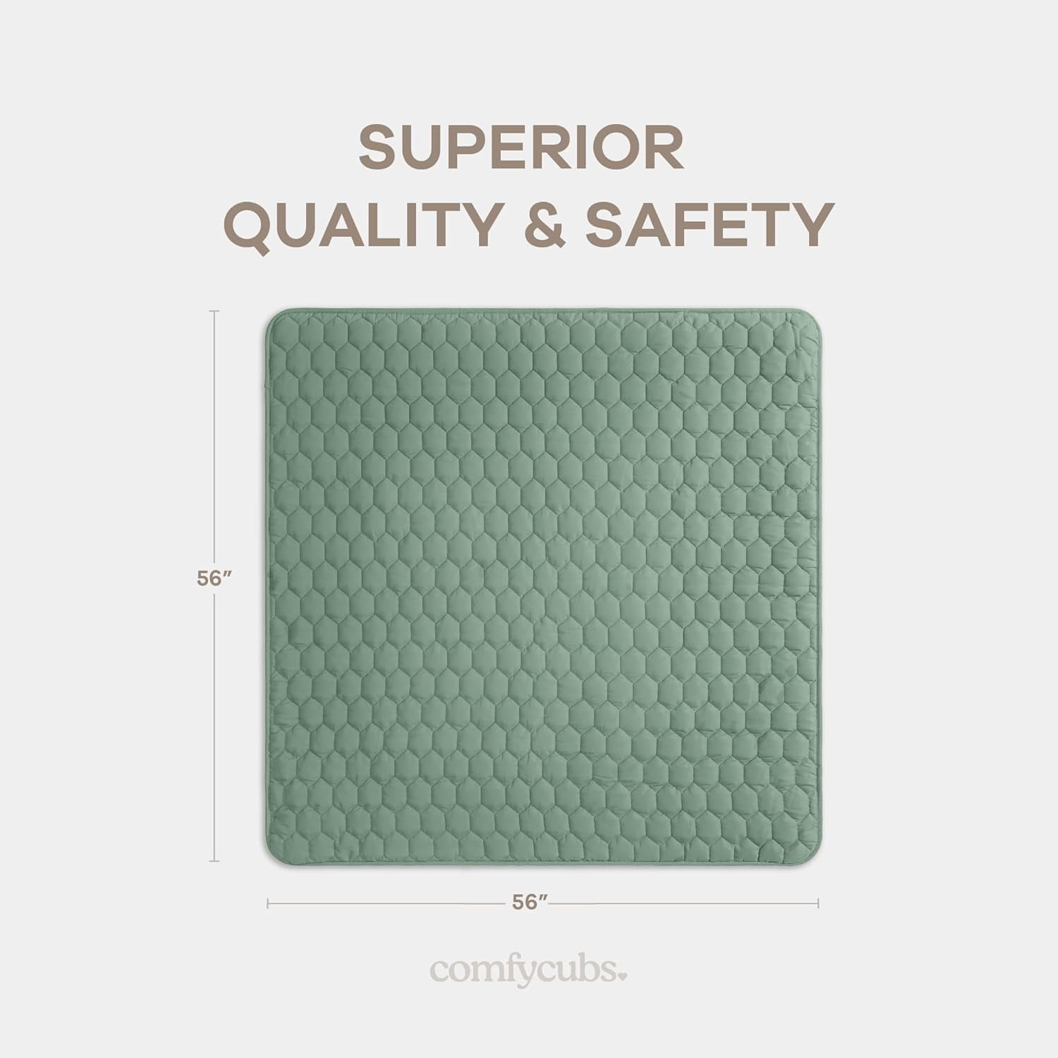 Comfy Cubs Premium Play Mat, Square 56"x56" - Kids & Toddler Mat, Non-Slip Bottom - Fern