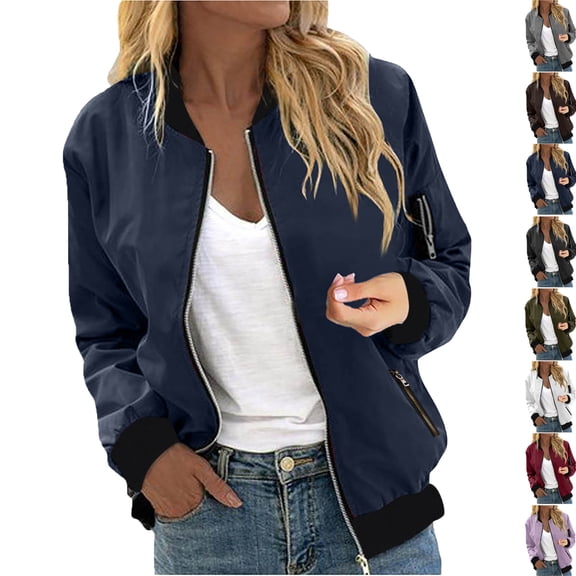 Vibrex Jackets for Women Lightweight Fashion Women's Casual Solid Color Pocket Zipper Jacket Coat Top Soft Comfortable Pullover Zip Up Sweatshirts Pullover Streetwear Crewneck Jacket Women