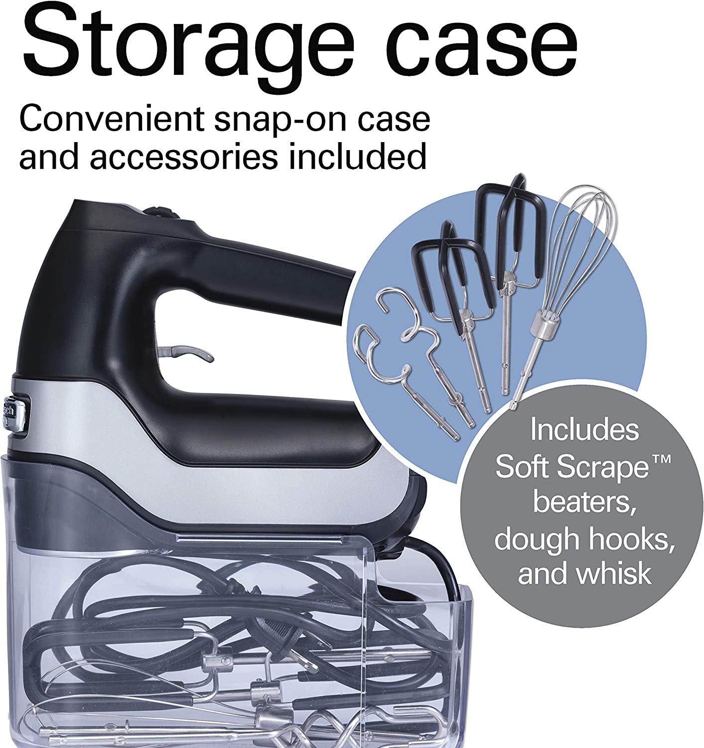 7-Speed Digital Hand Mixer with DC Motor, Slow Start, Snap-On Case, Soft-Scrape Beaters, Whisk, Dough Hooks, Matte Black