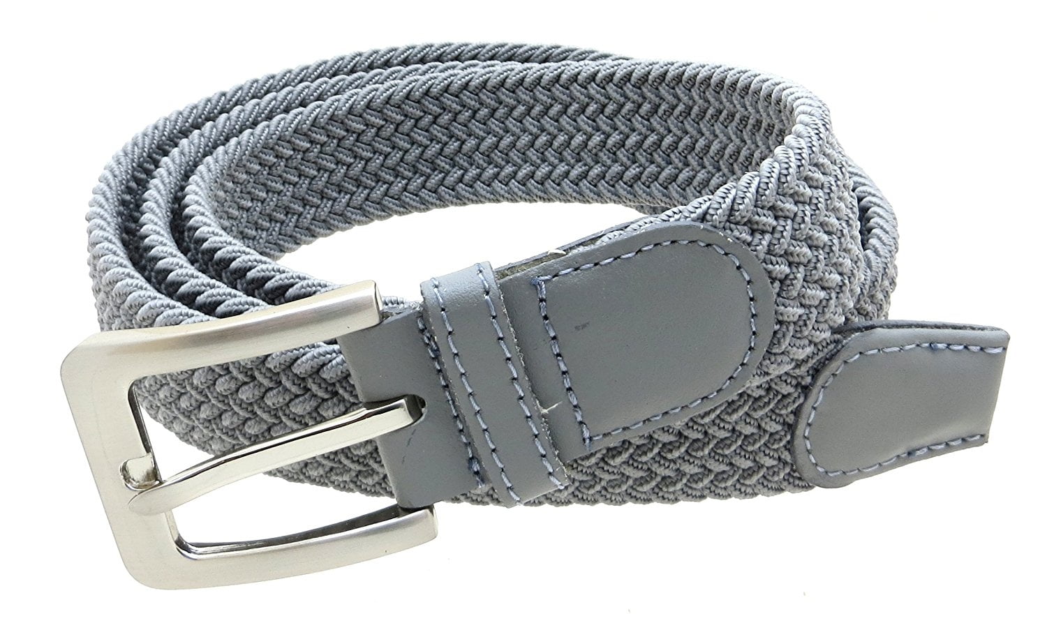 Kids Braided Elastic Woven Stretch Belt Chrome Buckle and Leather Tip Perfect for Children School Uniform 