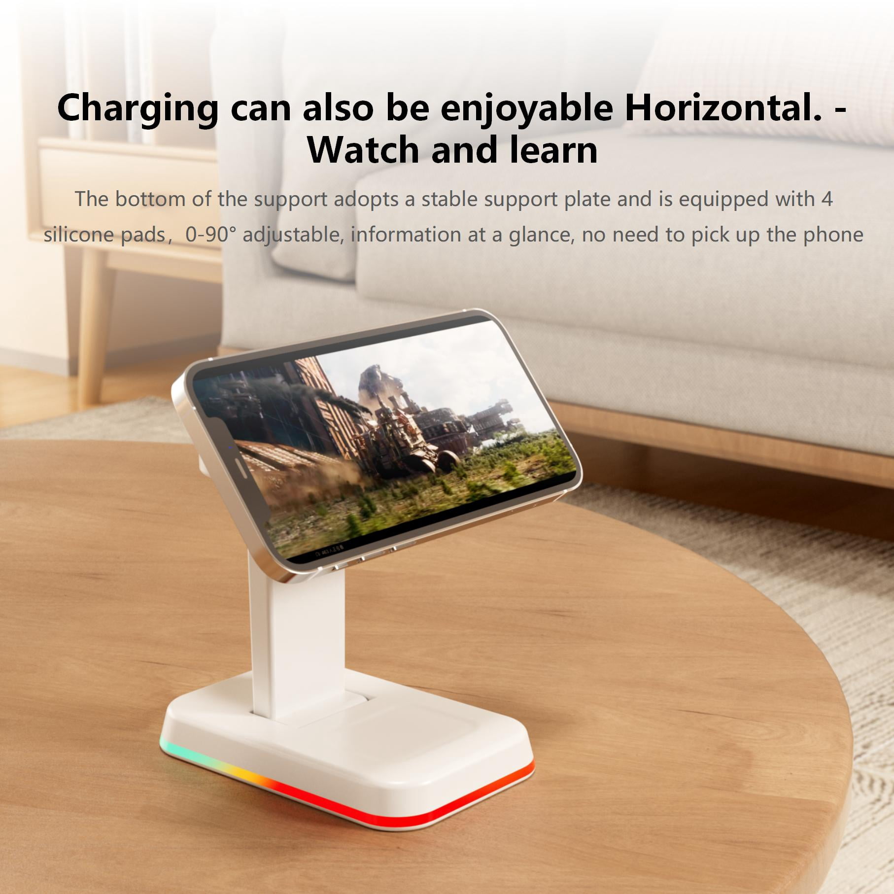 3‑in‑1 Magnetic Wireless Charging Station White, 15W Fast Charger for Phone Earbuds Watch, Foldable Adjustable Stand, USB‑C Cable Included