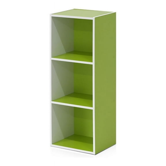 Furinno Luder Engineered Wood 3-Tier Open Shelf Bookcase in White/Green
