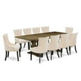 thumbnail image 4 of East West Furniture 11-Piece Modern Dining Set Consists of a Dining Room Table and 10 Light Beige Linen Fabric Dining Chairs with Button Tufted Back - Distressed Jacobean Finish, 4 of 4