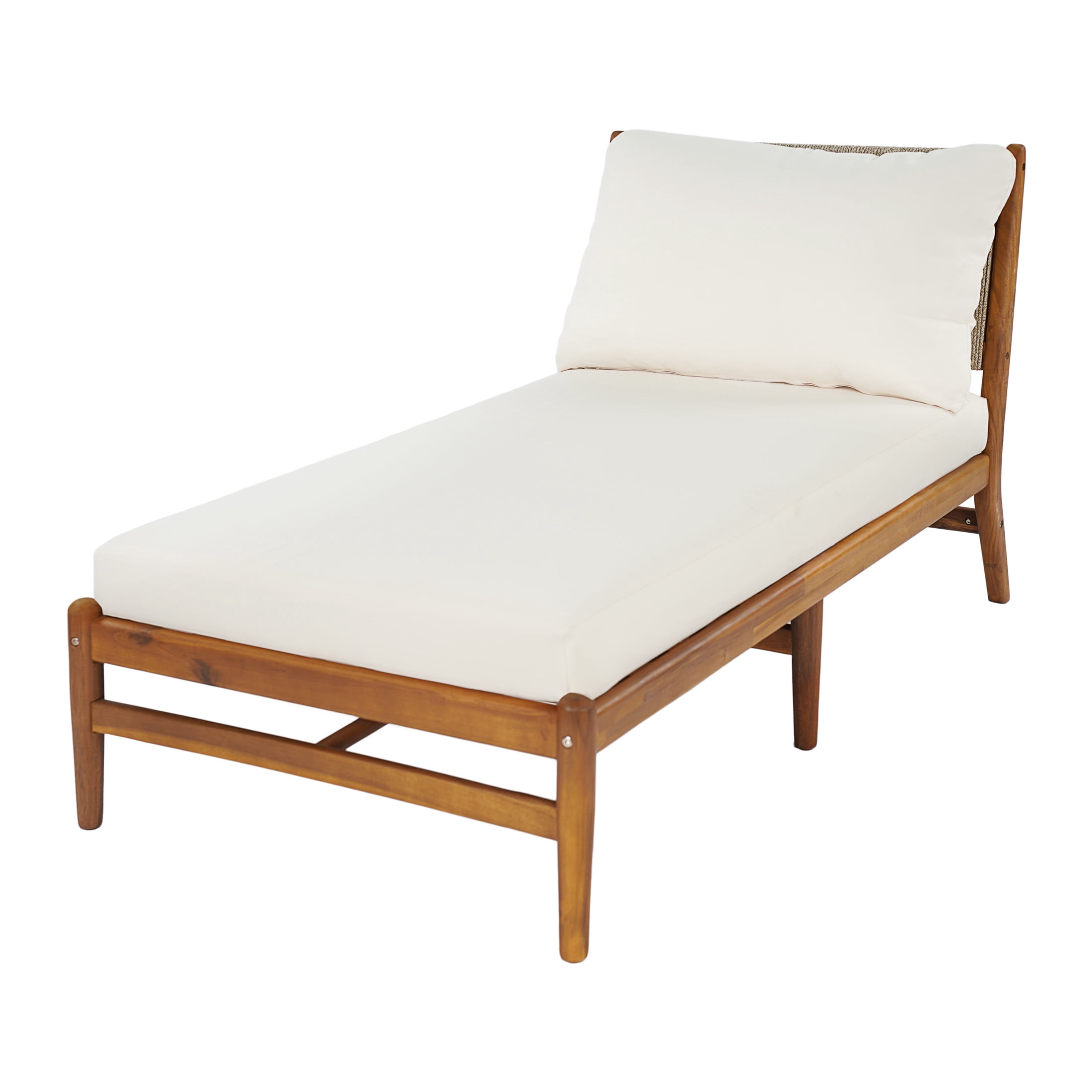 Christopher Knight Home Outdoor Chaise Lounge, Acacia Wood with Woven Rope, Cream Cushions, Teak