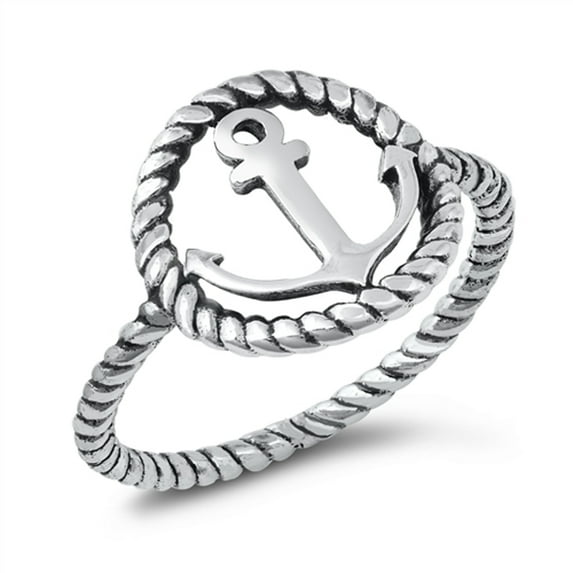 Classic Nautical Rope Twist Anchor Ring .925 Sterling Silver Band Jewelry Female Male Unisex Size 5