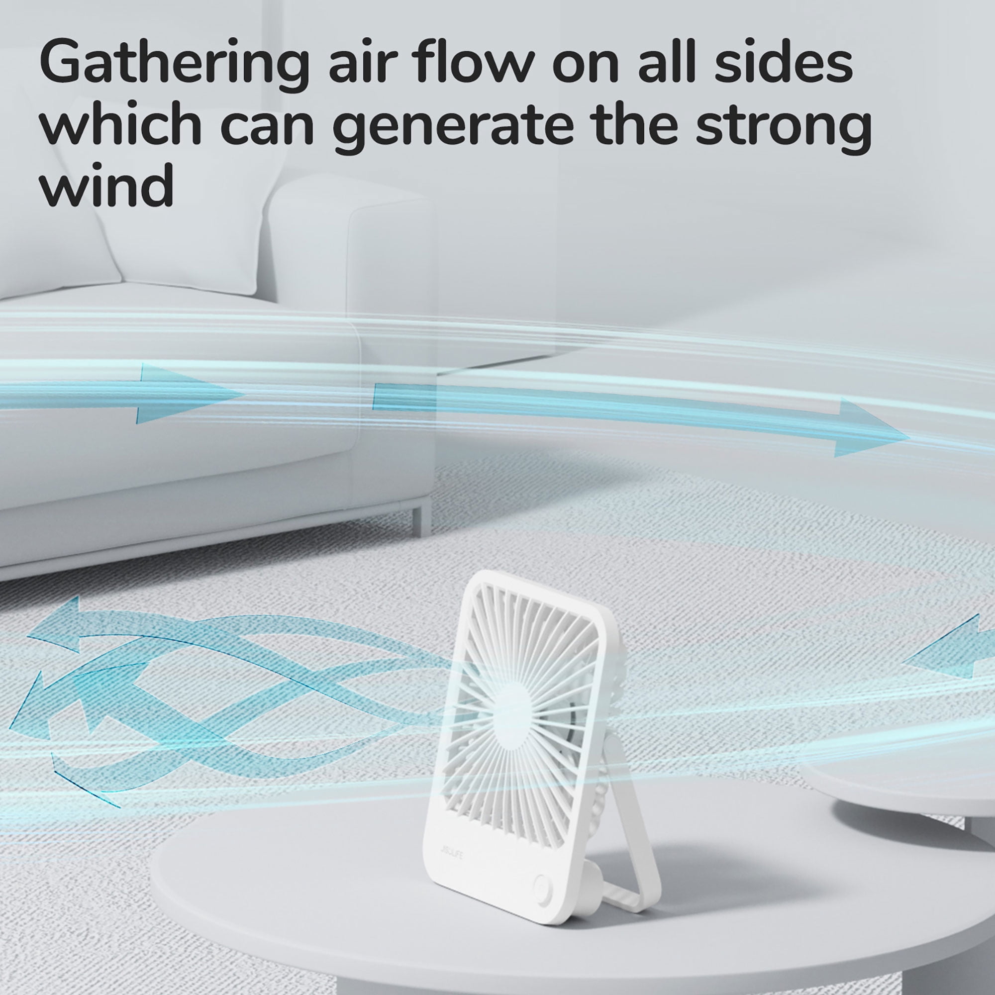 JISULIFE Portable Desk Fan, 4 Adjustable Speeds, 180°Foldable Design, 4500mAh Rechargeable Fan Battery Powered for Home, Outdoor-White