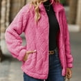 thumbnail image 5 of Lovskoo Womens Full Zip Up Fuzzy Fleece Jacket Stand Collar Winter Solid Color Long Sleeve Shrink Cuffs Loose Lapel Coats Outerwear Pink, 5 of 7