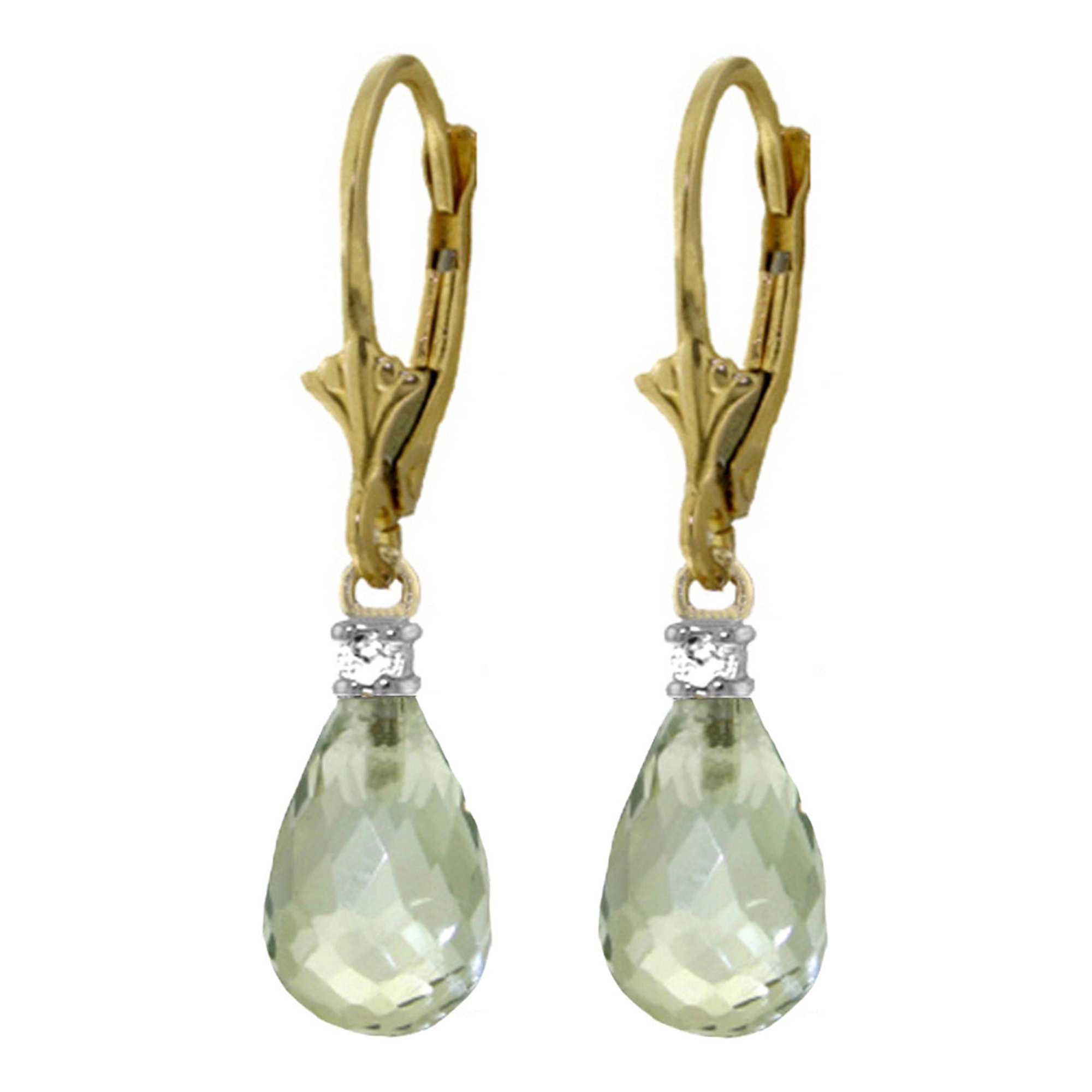 Galaxy Gold 14K Solid Gold 4.50 Carat Natural Green Amethyst Leverback Earrings for Women - Yellow Gold Fine Jewelry