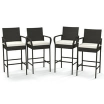 Spaco 4 Pieces Outdoor PE Rattan Cushioned Barstool Set with Armrests, Bar Stool Set of 4 with Ergonomic Seat, PE Rattan Bar Stool Set for Outdoor as Garden, Patio, Off white