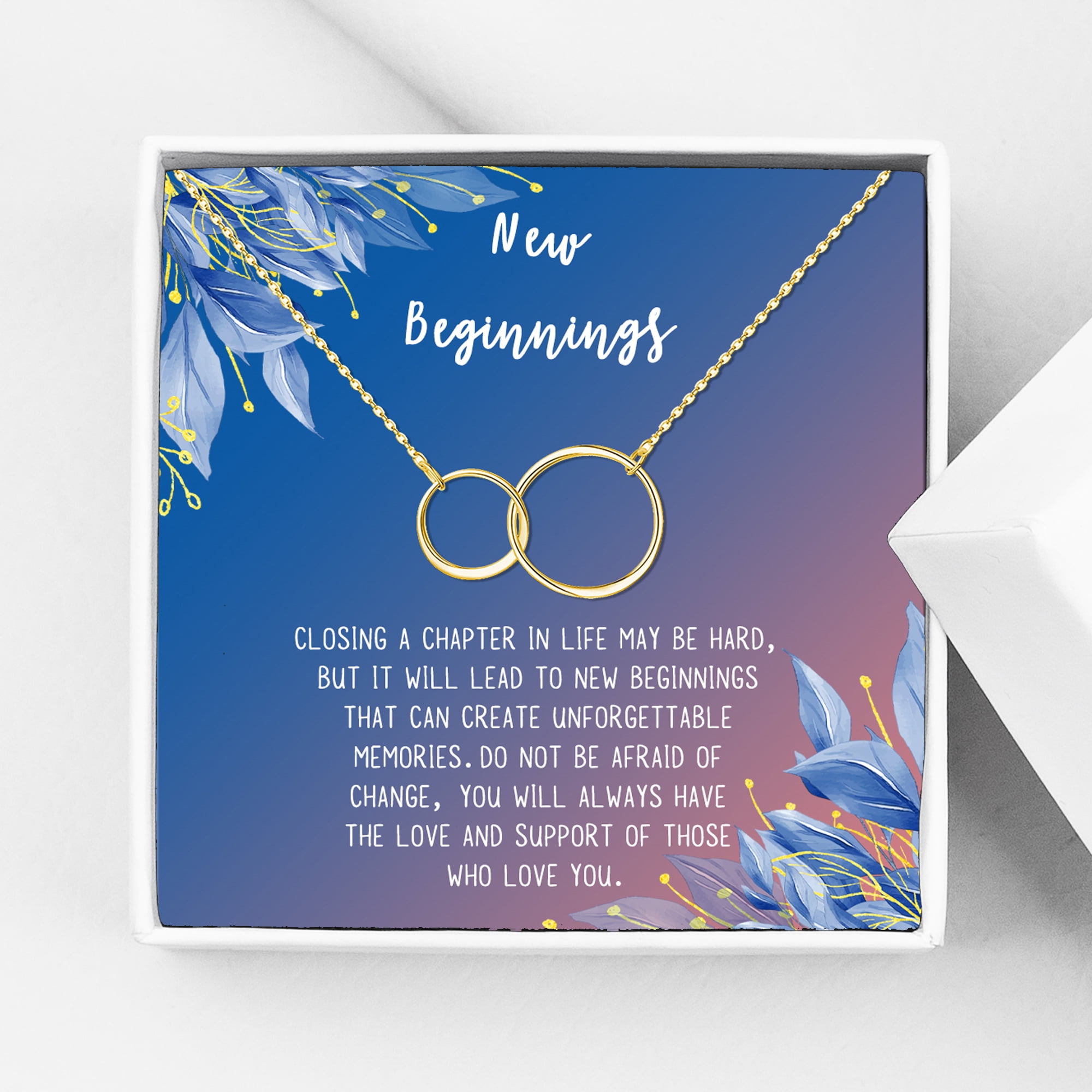 Anavia New Beginnings Gift Card for Her, New Job Gift, New Relationship Gift Card, Cheer up Gift Necklace, Encouragement Gift for Daughter-[Gold Infinity Double Ring, Blue-Orange Gift Card]