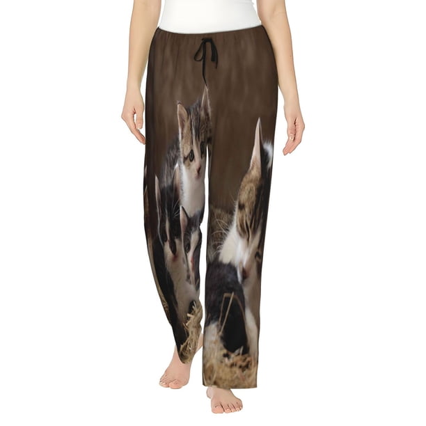 Fotbe Cat Family Pantalones de Pijama para Mujer, Pantalones de Dormir, Pantalones Pj con Cordón y Bolsillos-X-Large