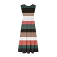 thumbnail image 3 of qucoqpe Womens Crew Neck Sleeveless Sundress Summer Tiered Ruffle Flowy Long Dress Casual Striped Holiday Beach Dress with Pockets, 3 of 4