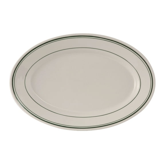 Tuxton China TGB-043 Platter, 14-1/8" x 10", oval, wide rim, rolled edge, microwave & dishwasher safe, oven proof, fully vitrified, lead-free, ceramic, Green Bay, Pack of 12