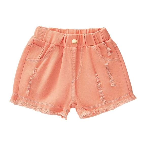 Akiihool Toddler Girls Jean Shorts Girl's Hem Elastic Waist Straight Leg Denim Shorts (Orange,18-24 Months)