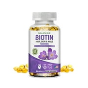 Biotin 10000 Mcg, Helps Promote Skin, Hair and Nail Health, Max Strength | Vegetarian, Non-GMO, Gluten Free Supplement - 30/60/120 Capsules