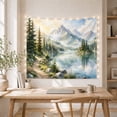 thumbnail image 5 of Mountain Lake Landscape with Misty Peaks and Forest, Peaceful Watercolor for Nature Lovers Forest Wall Art Housewarming Gift Tapestry Wall Hanging for Bedroom and Living Room, 5 of 7