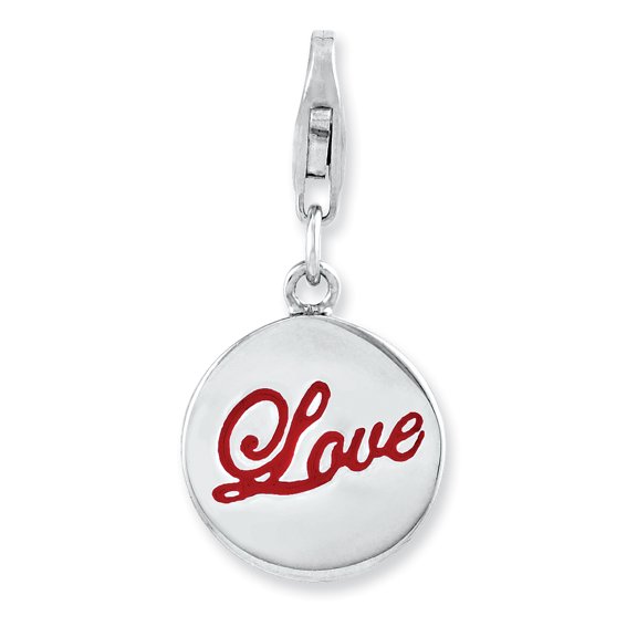Sterling Silver Amore La Vita Polished Enameled LOVE Charm Pendant with Fancy Lobster Clasp