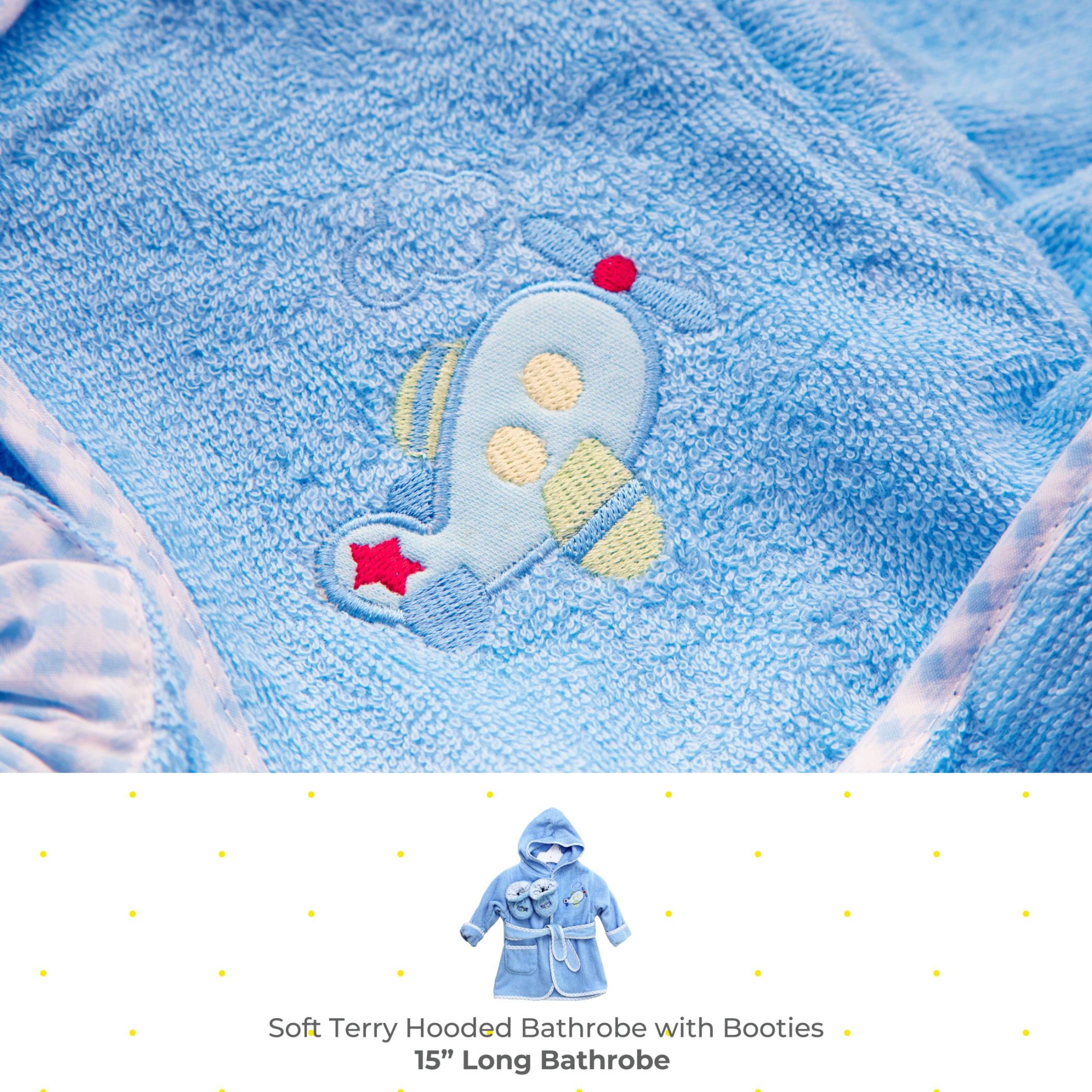 Spasilk Baby Hooded Bathrobe with Booties, Cotton Terry Bath Set for Newborns and Infants, Blue Plane