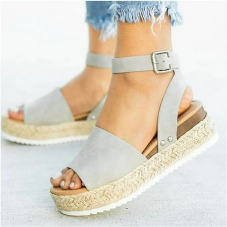 

Spring And Summer Large Size Hemp Rope Bottom Muffin Platform Sandals Ladies Buckle Flat Female Sandals