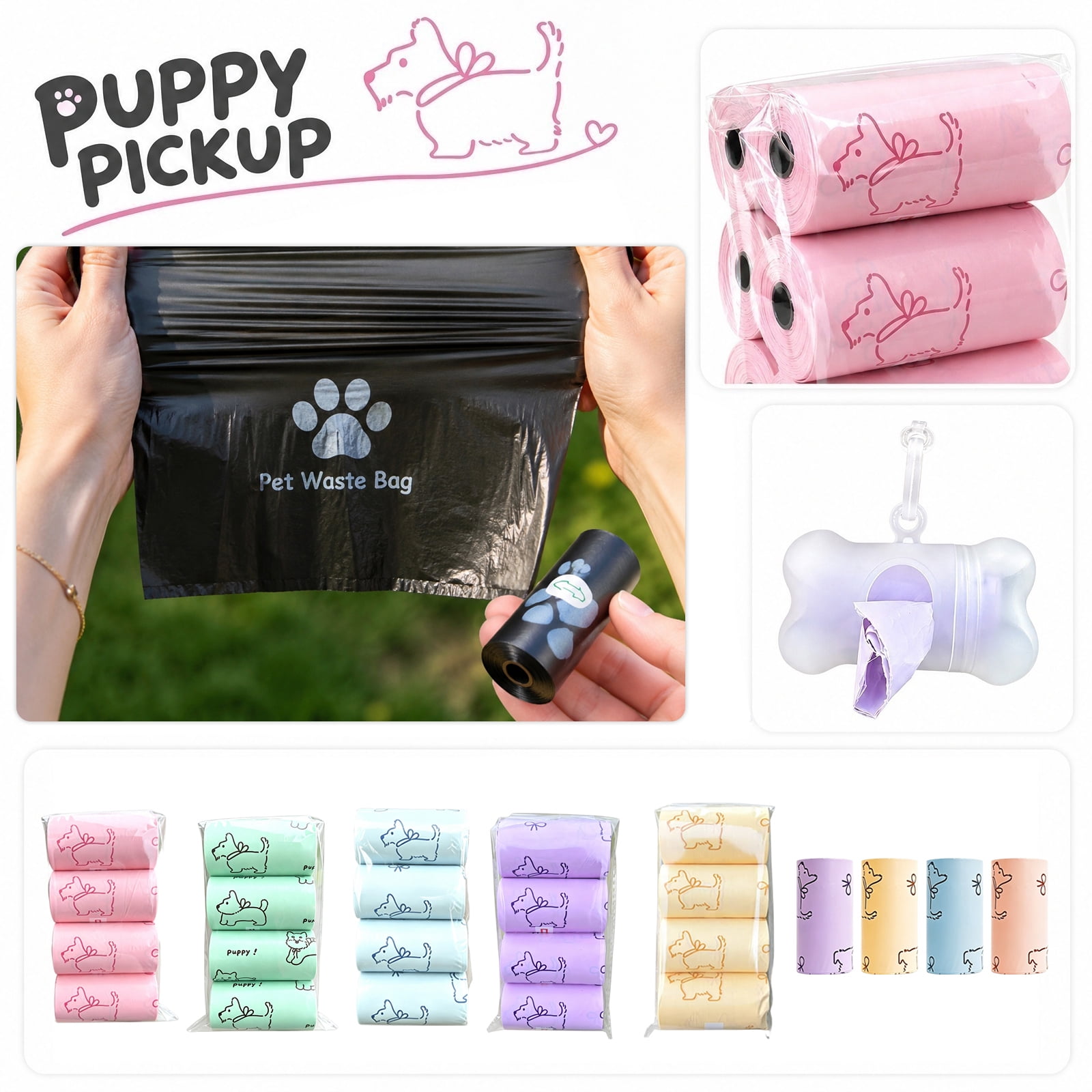 Pet Supplies, Scented Dog Poop Bags, 60-Count Dog Poop Bags Rolls, 13X9 Inch Thickened Leak Proof Dog Waste Bags, Sturdy Printed Puppy Design Pet Poop Bags for Dog Walking, Firm