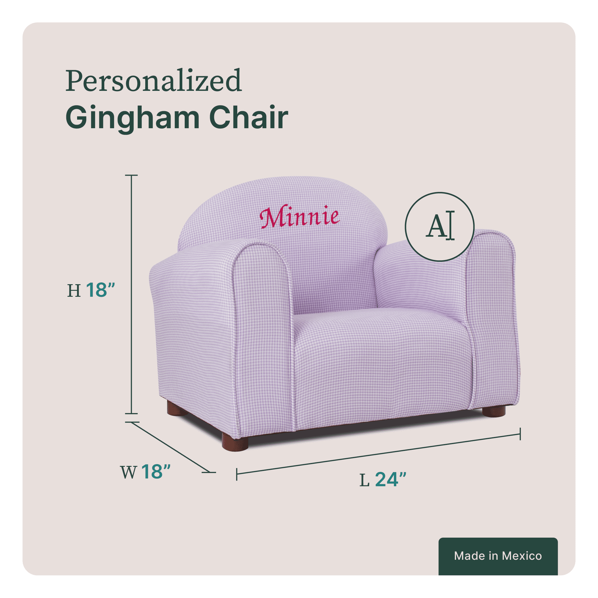 Personalized Upholstered Children's Mini Chair in Gingham