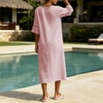 thumbnail image 6 of ClodeEU Women's V Neck Cutout Flare Short Sleeve Midi Dress ,Elegant Casual Loose Summer Dress Pink,Women's Plus M, 6 of 7