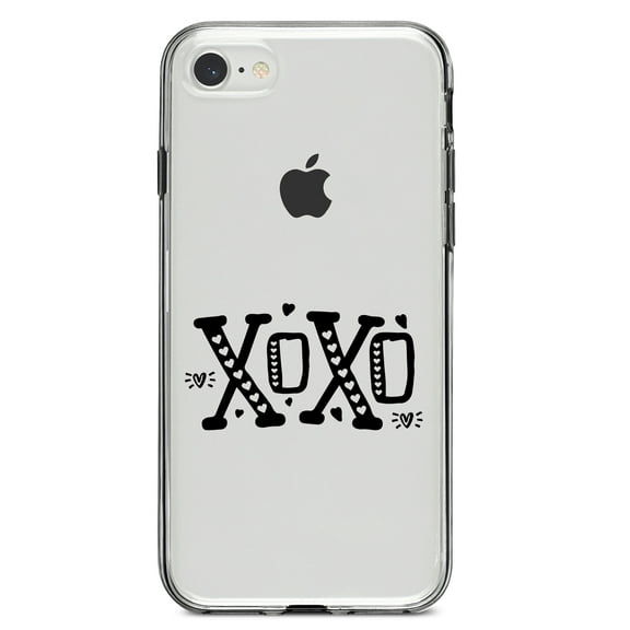 DistinctInk Clear Shockproof Hybrid Case for iPhone 7 8 SE (2020 Model) 4.7" Screen TPU Bumper Acrylic Back Tempered Glass Screen Protector - XOXO Black Hearts Valentine