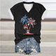 thumbnail image 1 of Fiudx Ofertas Flash Artículos En Oferta Top de Manga Corta con Cuello En V Estampado Del Día de La Independencia para Mujer Top/Camisa de Manga Corta con Cuello En V, 1 of 3