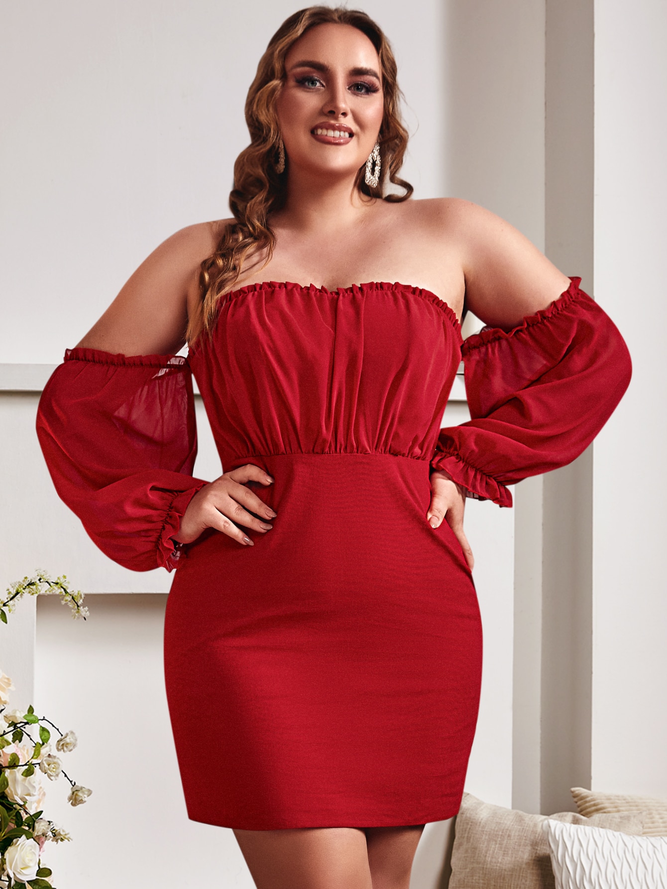 Women's Plus Off Shoulder Flounce 
