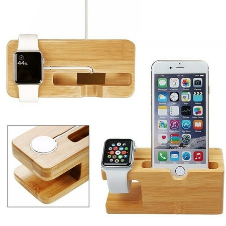 Naierhg Bamboo Wood Phone Charger Dock Holder Desk Stand for iPhone Apple Watch 38/42mm,