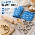 thumbnail image 5 of Rirool Kids Chef Set, 11-Piece Blue Polka Dot Cooking and Baking Pretend Play Kit with Apron, Hat, Oven Mitt, Pot Holder, Whisk, Wooden Tools and 4 Cookie Cutters for Boys and Girls Ages 3-6, 5 of 8