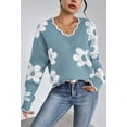 thumbnail image 3 of NACOjama Womens Long Sleeve Sweater V Neck Casual Loose Knit Top Blue S, 3 of 5