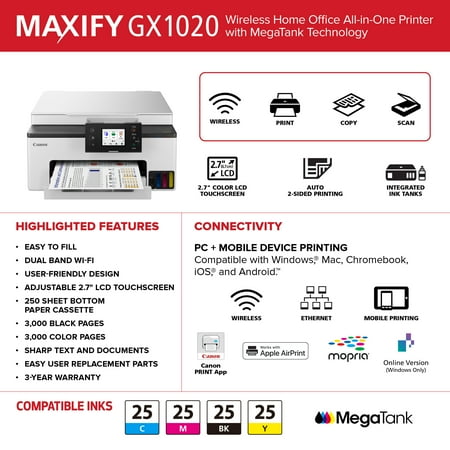 Canon - MAXIFY GX1020 MegaTank Wireless All-In-One SuperTank Inkjet Printer - White