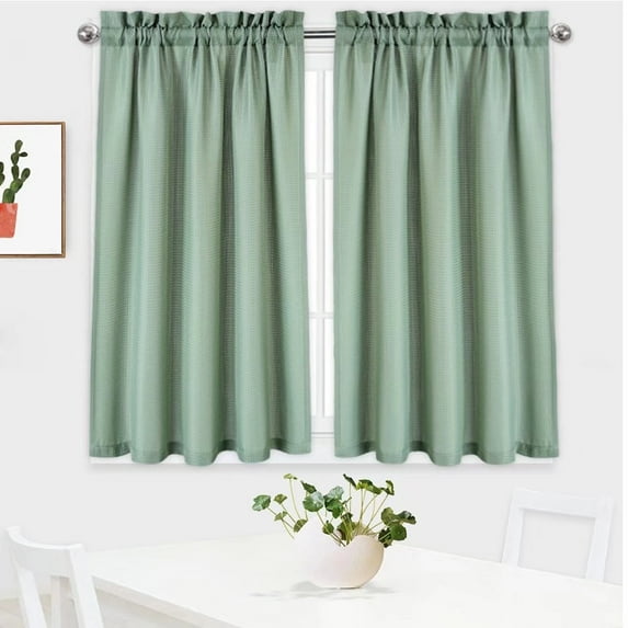 GlowSol Kitchen Curtains 30"W x 45"L Waffle Woven Textured Blackout Tier Curtains for Cafe Bathroom Living Room, Sage, 2 Panels
