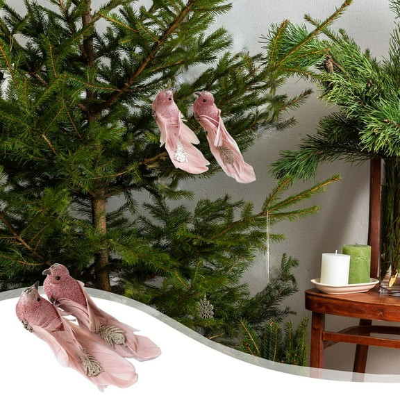 Xecvkr Christmas Tree Decoration Faux Flying Bird Ornament Clip On White Pink Realistic Foam Nature Scene Branch Hanging 5.9in 2pcs