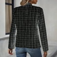 thumbnail image 4 of Fanxing Women's Tweed Plaid Blazer Jacket - Open Front Stand Collar Fully Lined Casual Fashion Elegant Work Coat Black L, 4 of 9