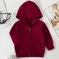 thumbnail image 2 of Povozer Kids Zip Up Sun Hoodie Toddler Boys Girls Cute Coat Sweatshirt Color Solid Zip Long Hoodie Top Sleeve Up Kids Jackets for Boys Girls Size for 12-18 Months,Wine, 2 of 5