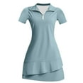 thumbnail image 4 of Arlun Womens 2 Piece Tennis Training Suits with Quarter Zip Short Sleeves and Short Skirts Active Exercise Sports Wear Slim Fit Soft Comfy Breathable Solid Color Outfits Light Blue XL, 4 of 4