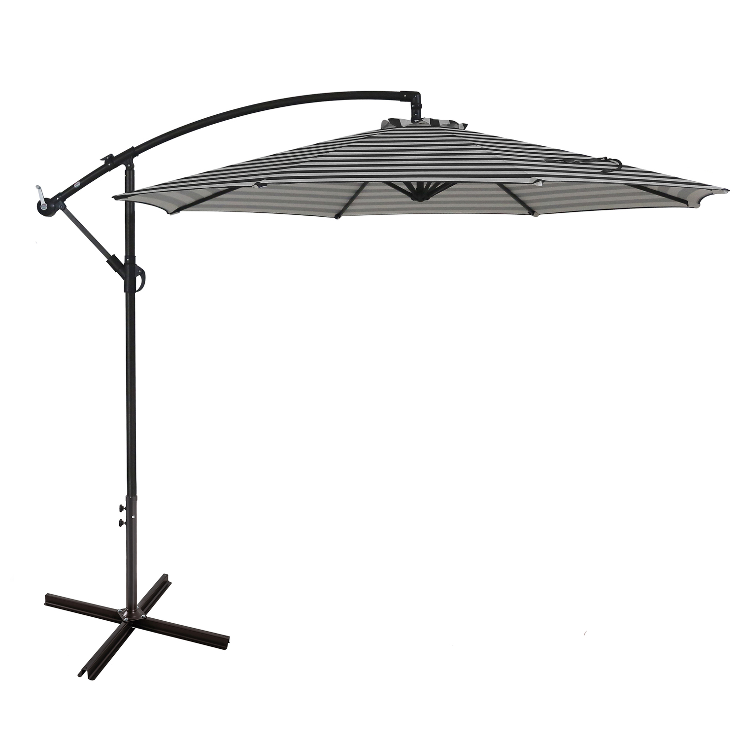 WO 10 Ft Outdoor Patio Cantilever Offset Umbrella, Black/White Stripe