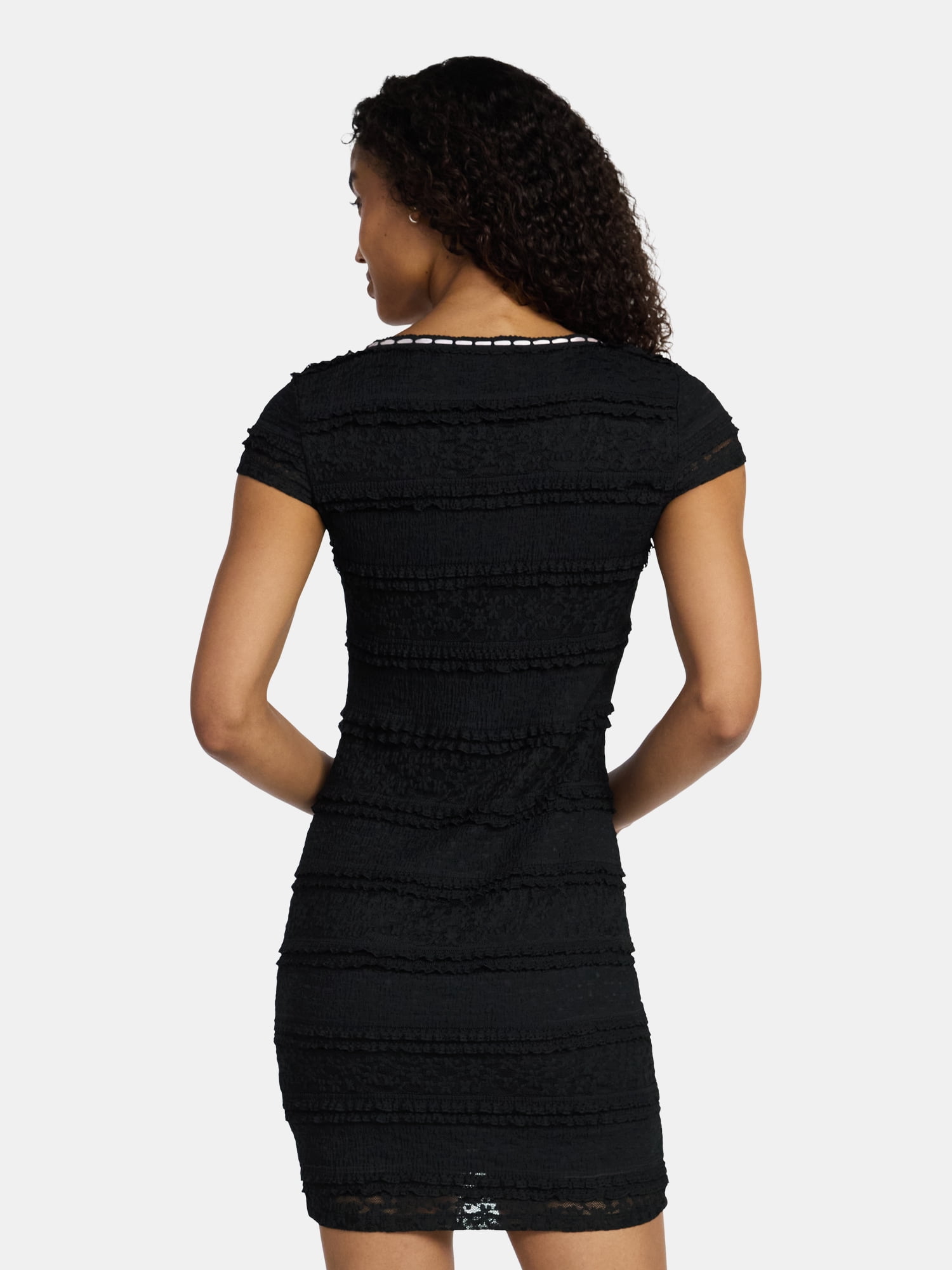 Madden NYC Women’s Texture Lace Mini Dress with Short Sleeves, Sizes XXS-XXL