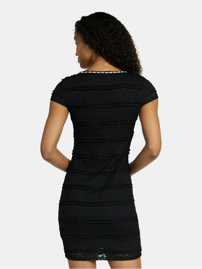 Madden NYC Women's Texture Lace Mini Dress with Short Sleeves