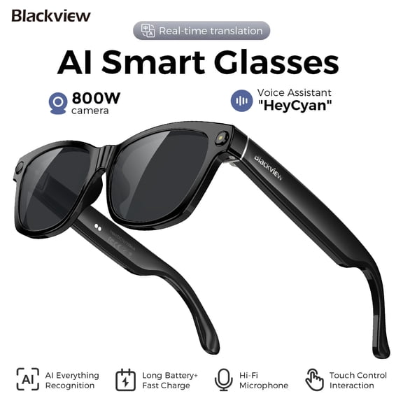 Blackview AI Camera Smart Glasses with 1080P HD Recording & Real-Time Translation, Polarized Sunglasses with Voice Assistant for Men & Women