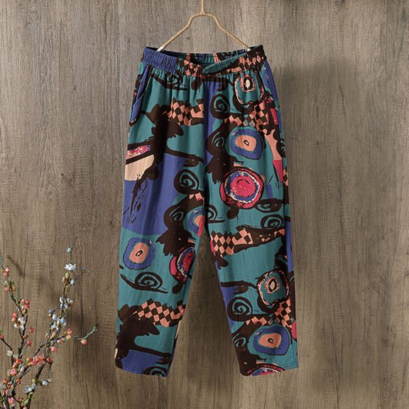 Sakmal Cotton Capri Pants for Women Elastic Waist Wide Leg Pants Graphic Business Casual Lightweight Capris for Women 2XL