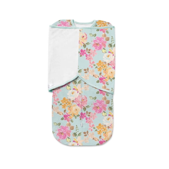 BreathableBaby 3-in-1 Swaddle Trio, Watercolor Bloom Aqua, Activewear Jersey Knit, 0-4 months