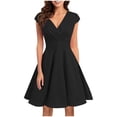 thumbnail image 1 of Liquidation d'Été 2025! Robe Grande Taille pour Femmes, Liquidation d'Été pour Femmes, Robes d'Été Unies Col en V Manches Courtes, 1 of 5