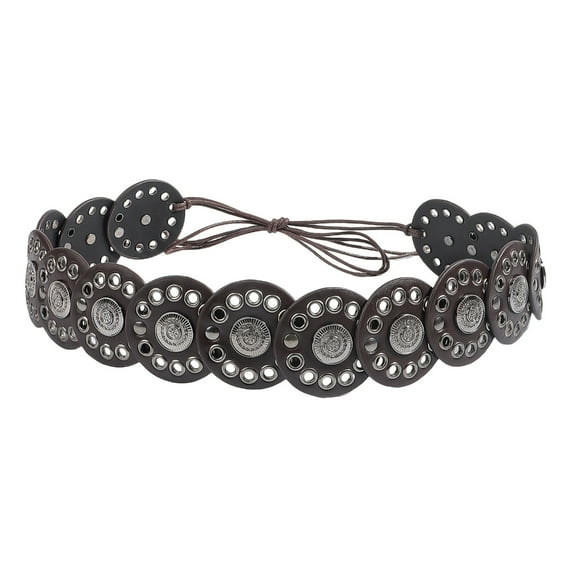 Ethnic Western Wide PU Disc Belt with Eyelets for Women Vintage Waist Belt for Dresses and Skirt Dressingup